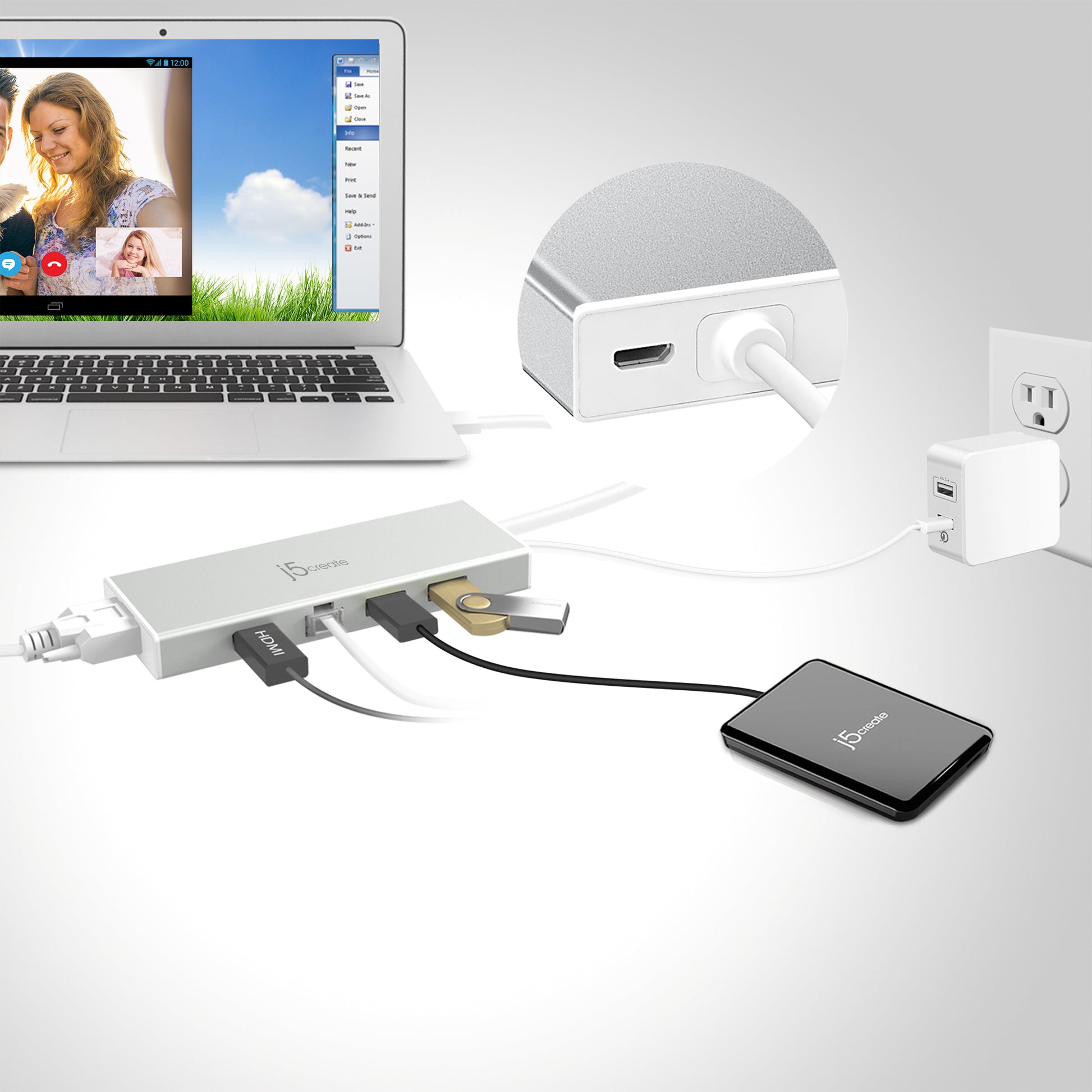 j5create JUD380-N Multiport-Adapter – USB-A, 1× HDMI, 1× VGA, GbE, für Windows/Mac