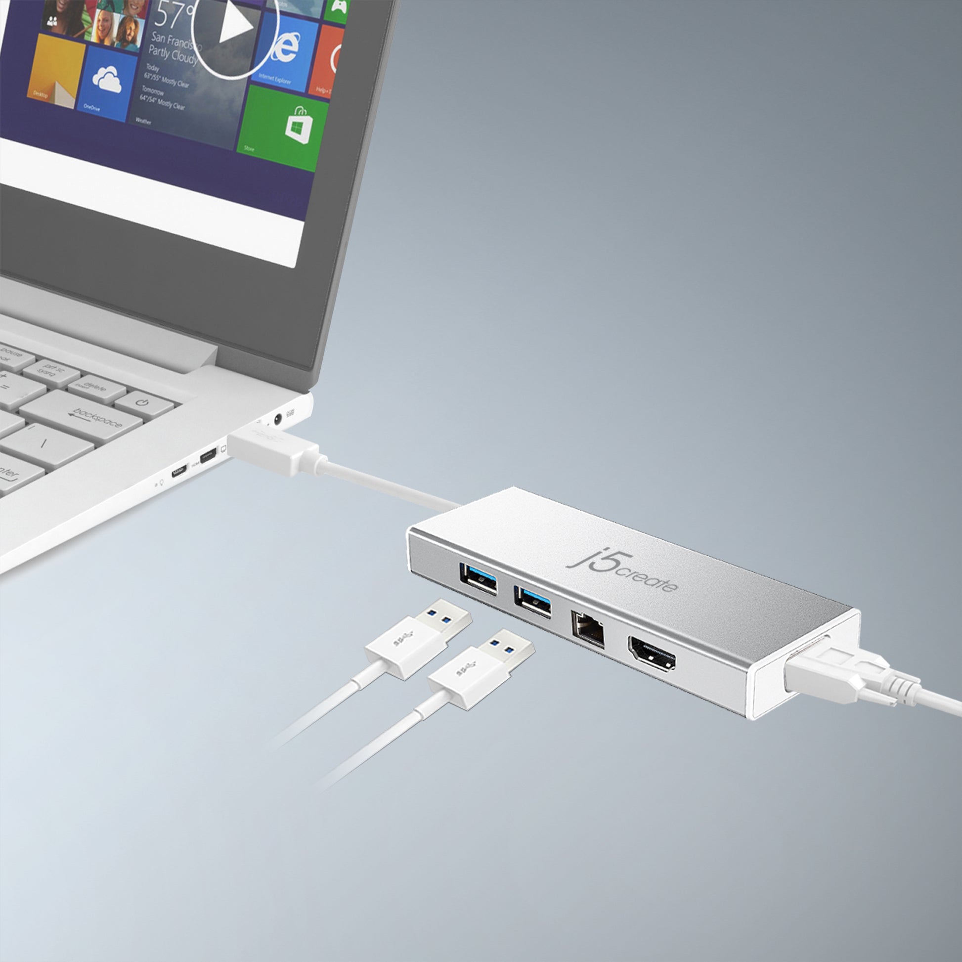 j5create JUD380-N Multiport-Adapter – USB-A, 1× HDMI, 1× VGA, GbE, für Windows/Mac