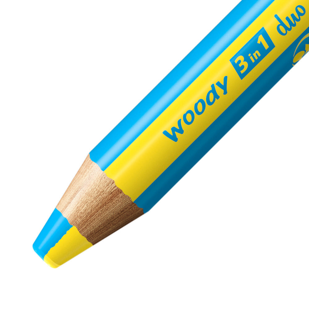 STABILO Buntstifte woody 3 in 1 Duo – 3-in-1, bicolor, Minendurchmesser 10 mm, 1 Stück, helles Cyan/Gelb