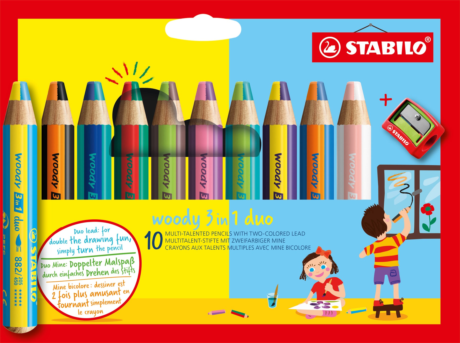 STABILO 3-in-1 Farbstifte woody – 10 Duo-Farben, mit Spitzer, Ø 4,2 mm, PEFC