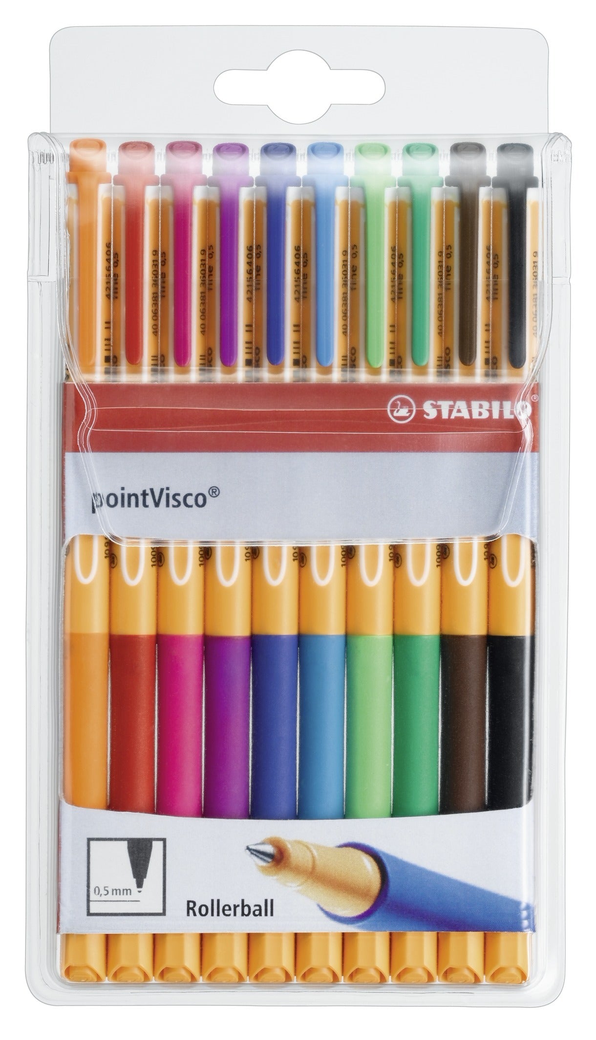 STABILO pointVisco Gelschreiber 10er Etui – 10 Farben, 0,5 mm, schnelltrocknend, Kappe