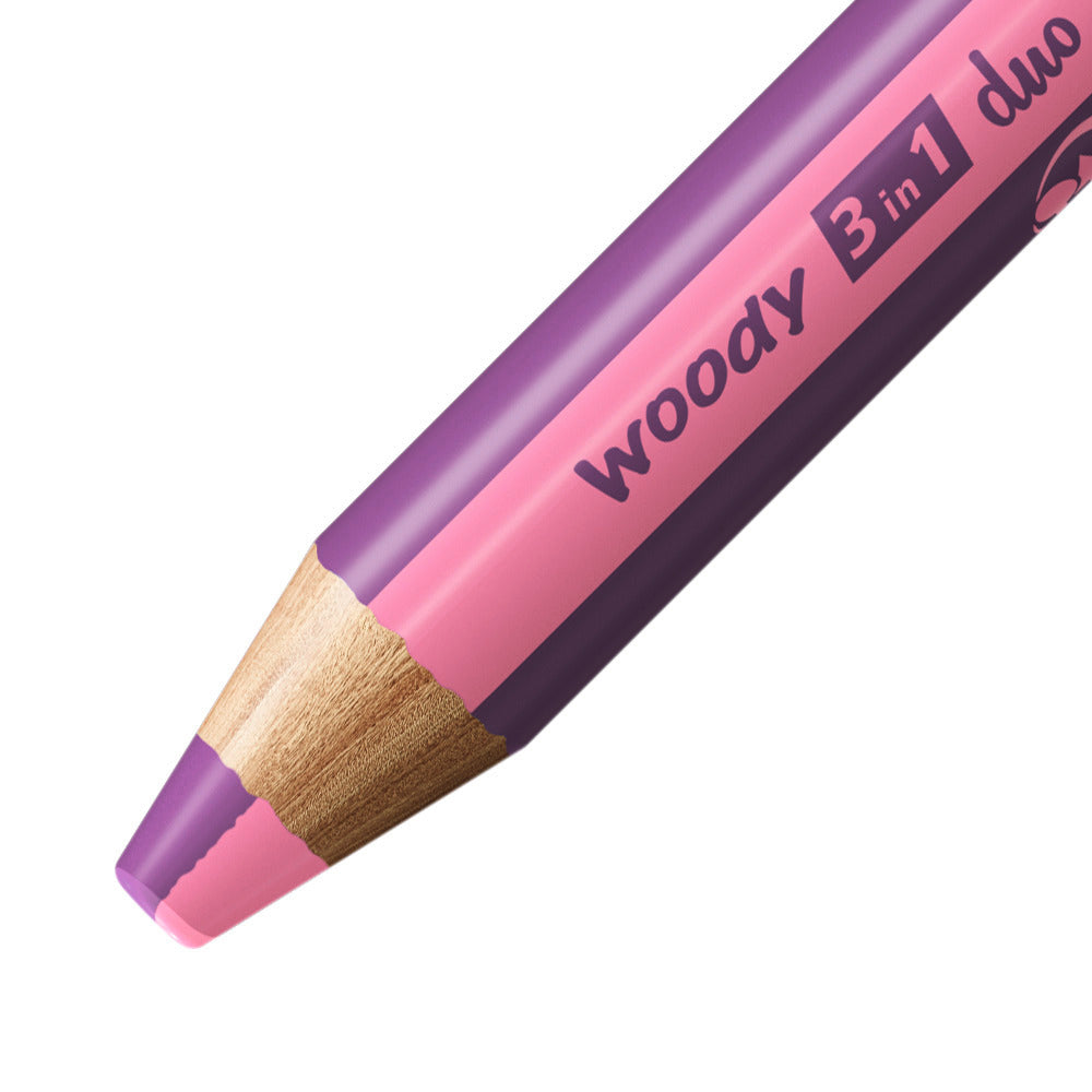 STABILO Buntstifte Woody 3 in 1 Duo – 3-in-1, Minen-Ø 10,0 mm, 5 Stifte, mit Spitzer