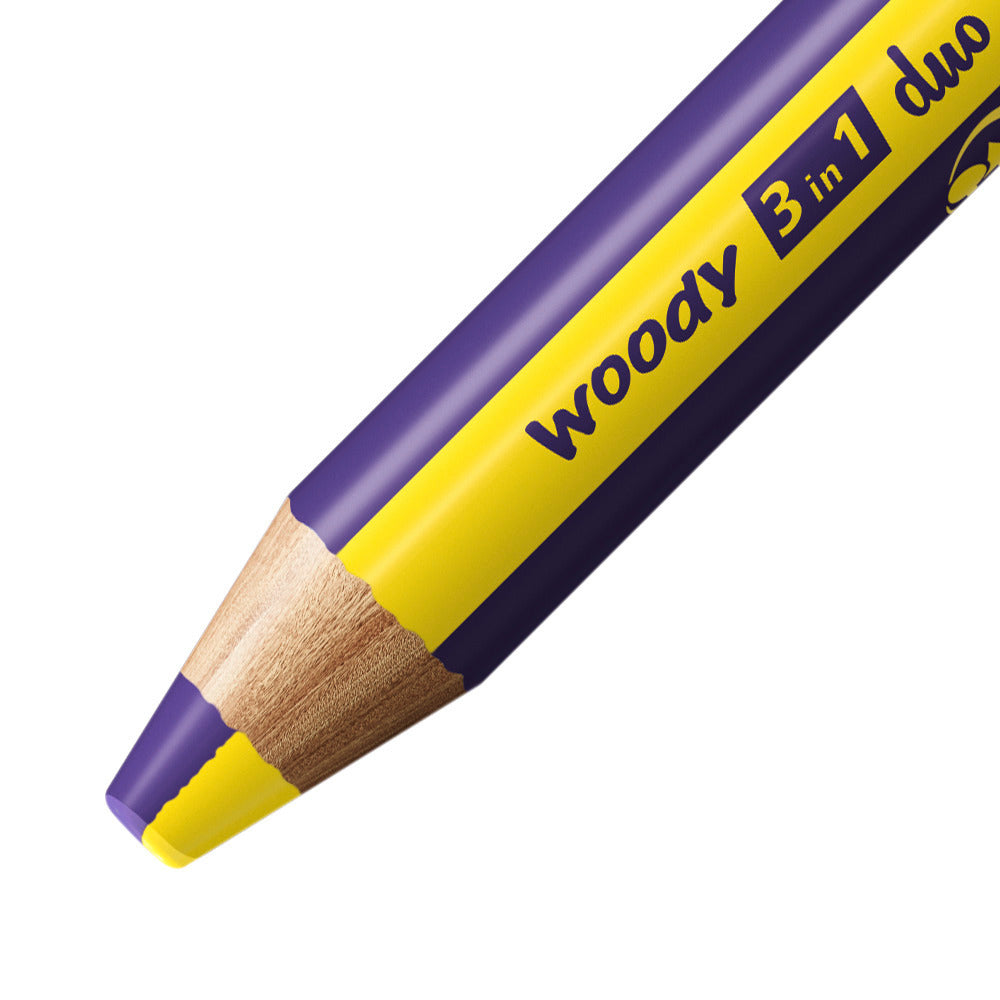 STABILO Buntstifte woody 3 in 1 duo – 3-in-1, Minen-Ø 10 mm, 5 Stk., mit Spitzer