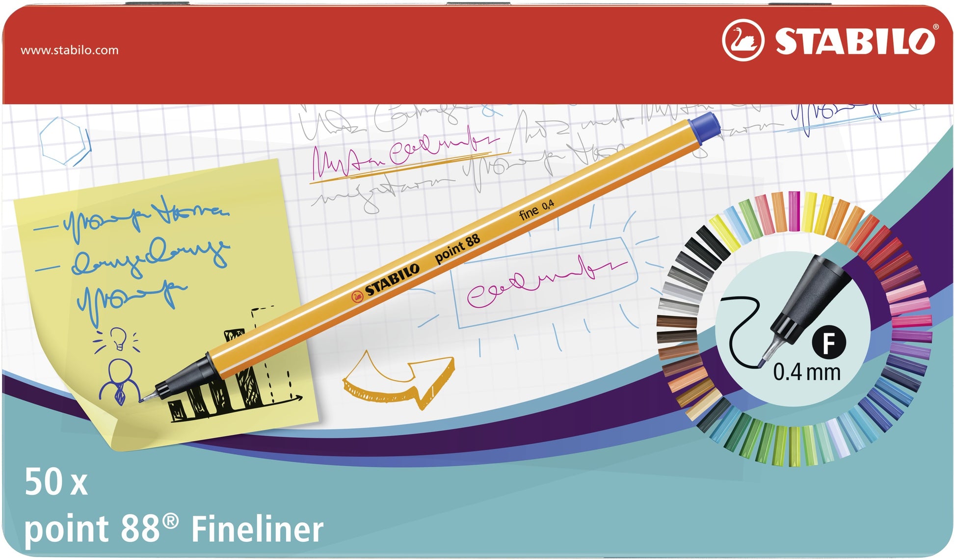 STABILO Fineliner – 50er-Set 0,4 mm – 50 Farben, sortiert