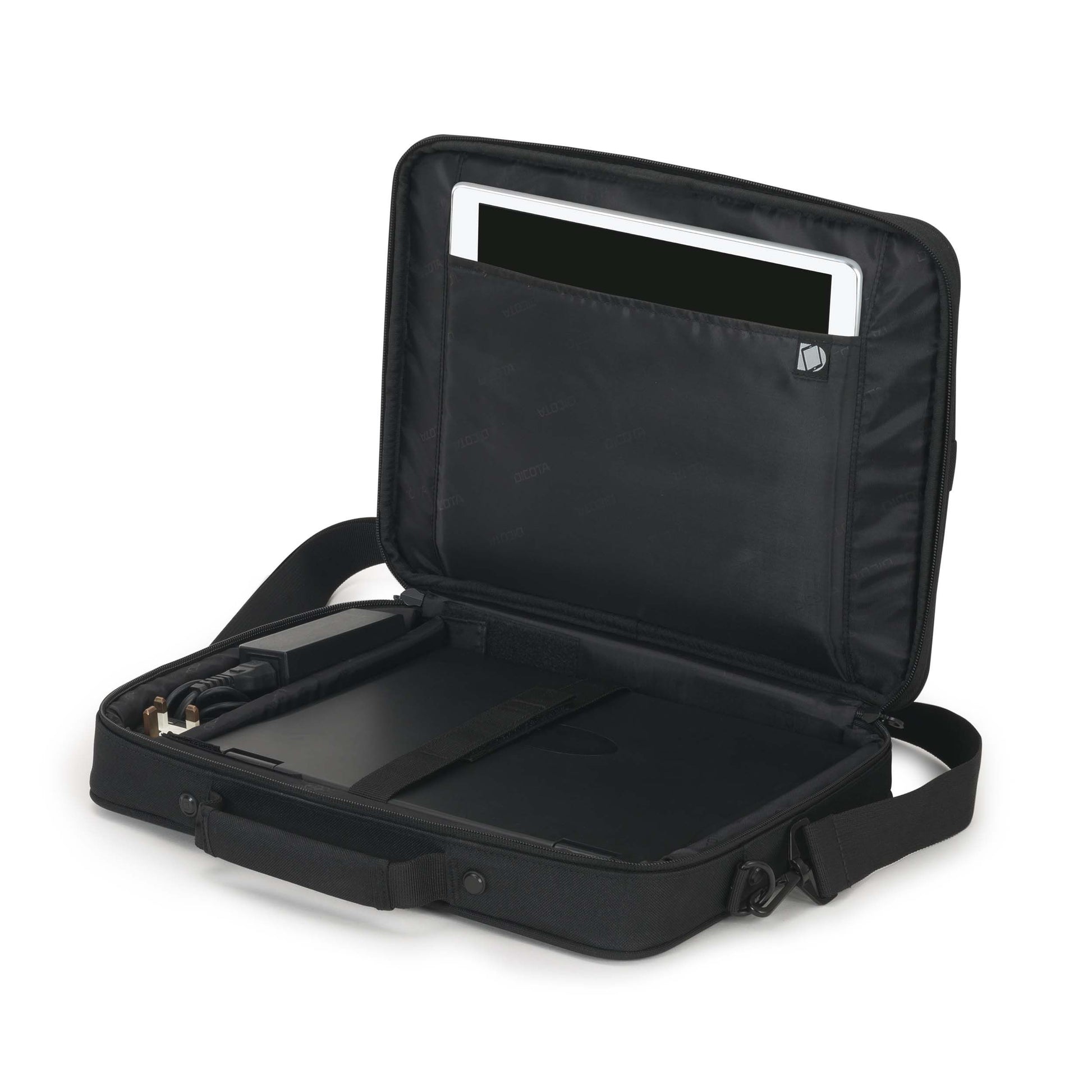DICOTA Eco Multi SCALE Notebook-Tasche bis 17,3" – aus recyceltem PET, Trolley-Band – Schwarz