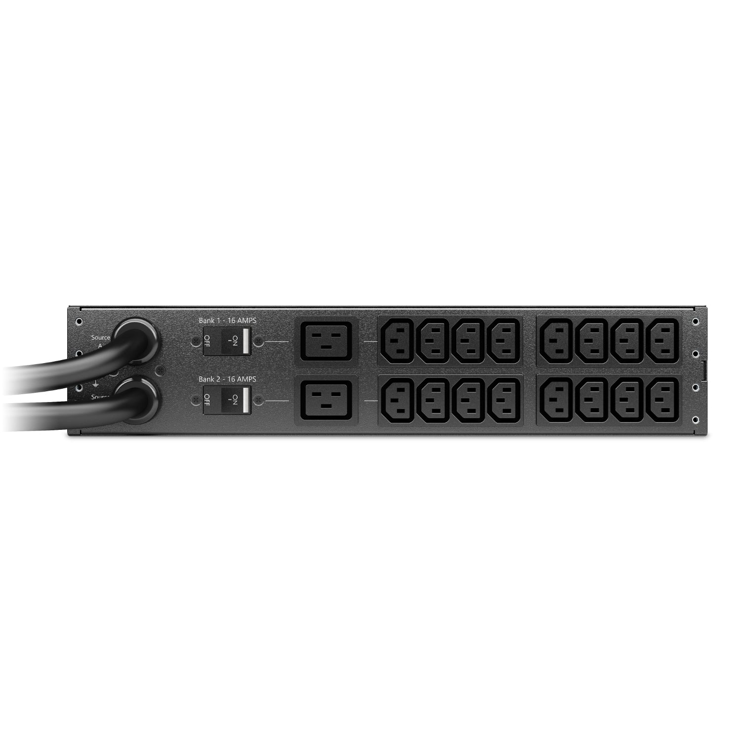 APC Rack-ATS – 207–253 V, 32 A, 2× IEC 309 IN, 16× C13 + 2× C19 OUT, 2U – Schwarz