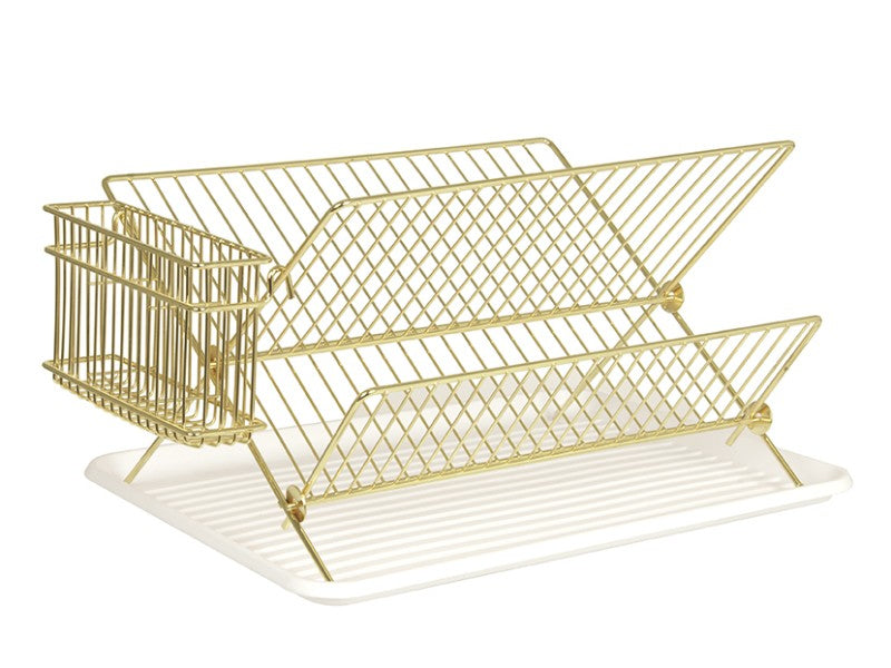 present time Abtropfgestell 37 × 29,5 × 24 cm, Eisen, mit Besteckhalter, Gold