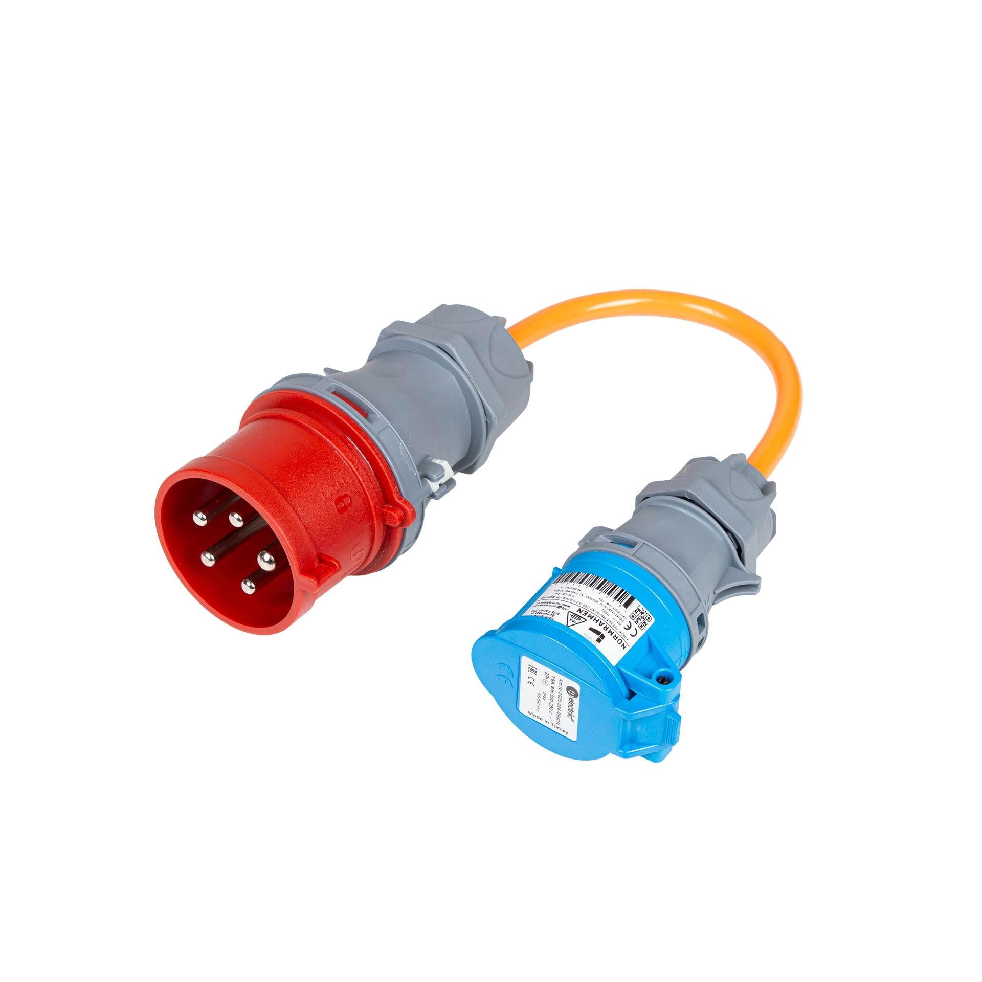 Normrahmen Adapterkabel, CEE 32-5 zu CEE 16-3, 0,2 m, 1,5 mm² – orange