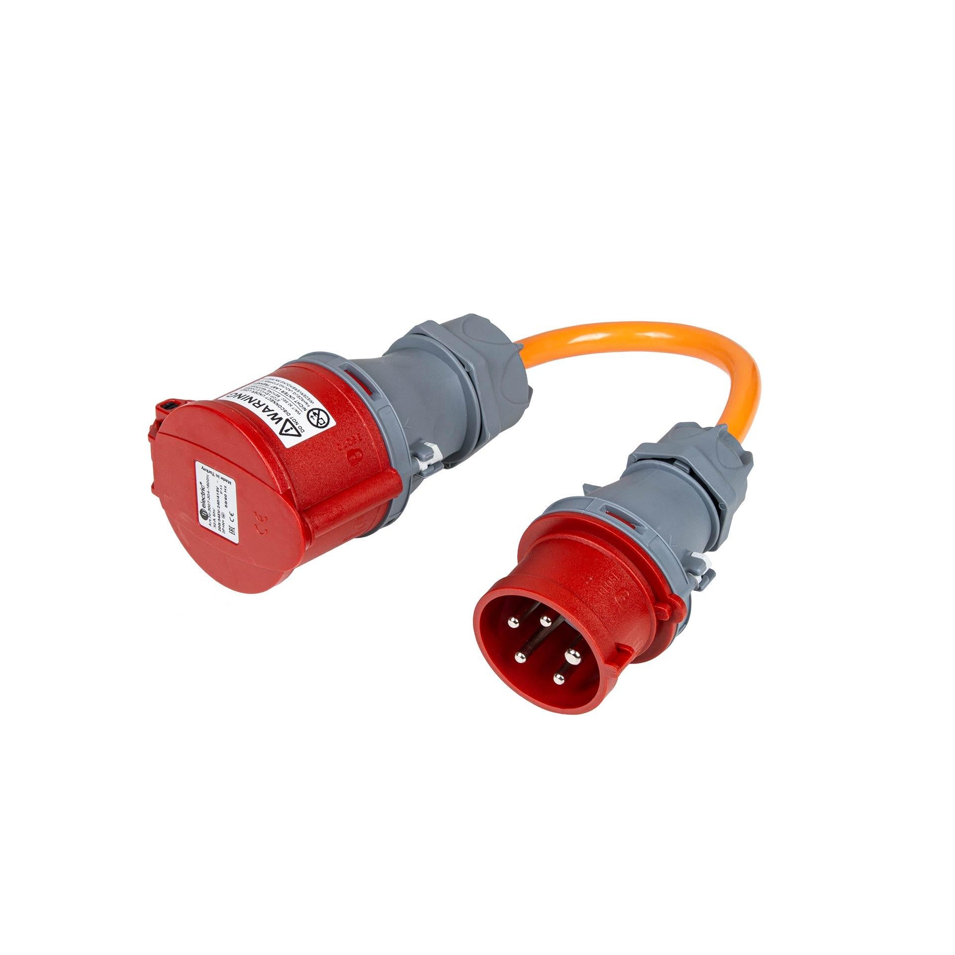Normrahmen Adapterkabel, CEE 16-5 zu CEE 32-5, 0,2 m, 2,5 mm² – orange