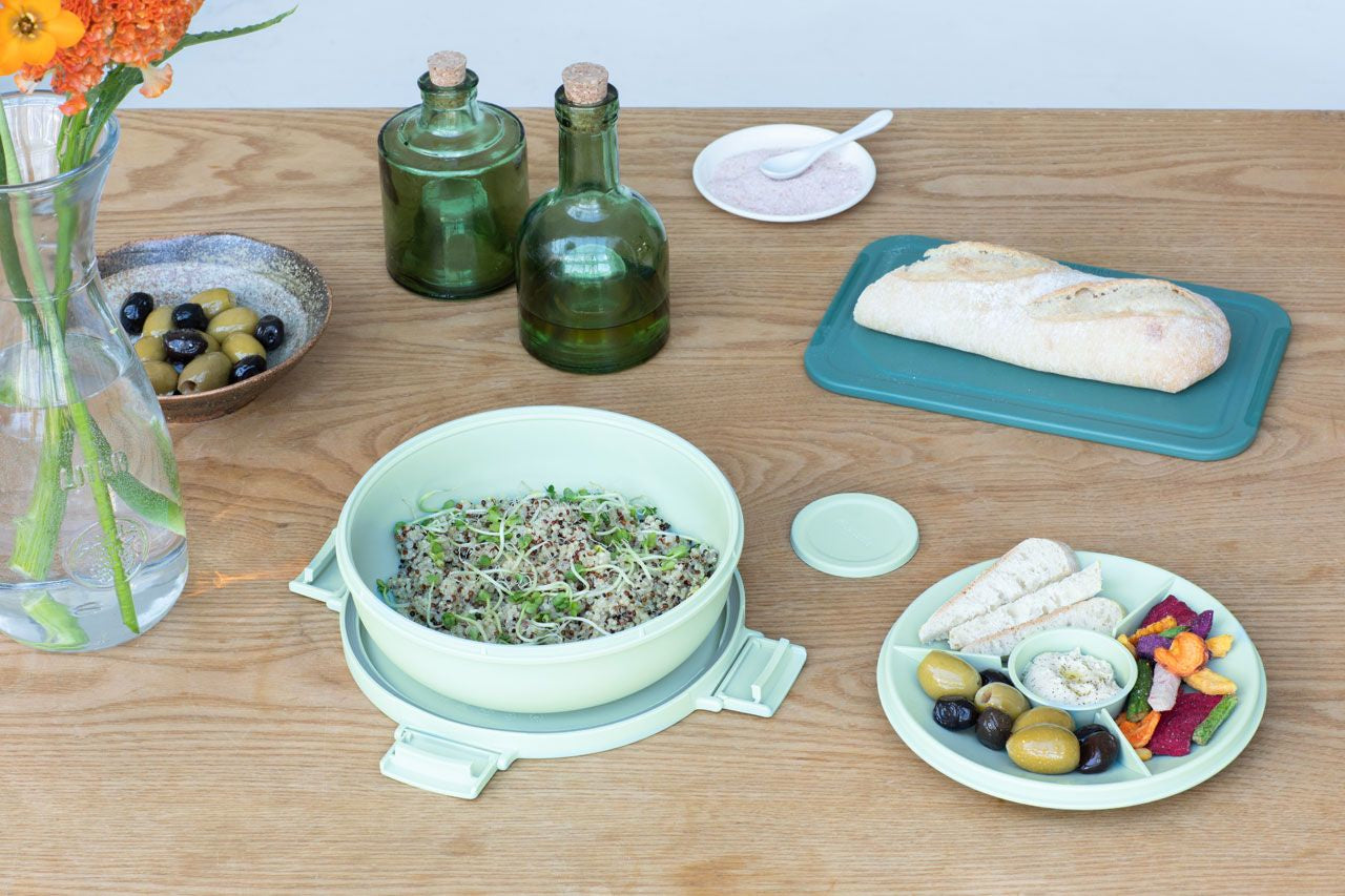 Brabantia Salatschüssel Make & Take – 1,3 l, Ø 21,0 cm, H 7,5 cm, Kunststoff, Hellgrün, mit Deckel