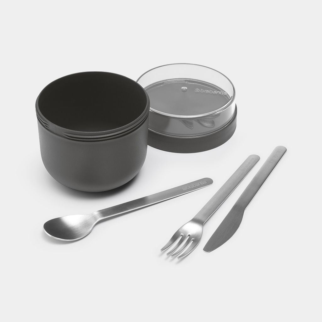 Brabantia Müeslischale Make & Take – 0,5 l, Ø 11,0 cm, Kunststoff, Dunkelgrau, mit Deckel, auslaufsicher