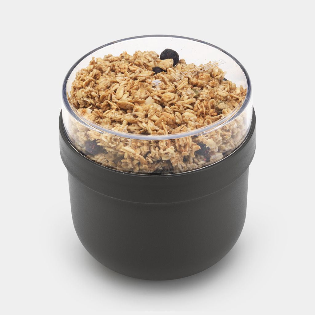 Brabantia Müeslischale Make & Take – 0,5 l, Ø 11,0 cm, Kunststoff, Dunkelgrau, mit Deckel, auslaufsicher