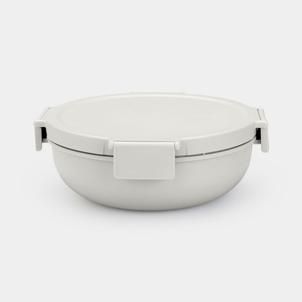 Brabantia Salatschüssel Make & Take – 1,3 l, Ø 21,0 cm, H 7,5 cm, Kunststoff, Hellgrau, mit Deckel