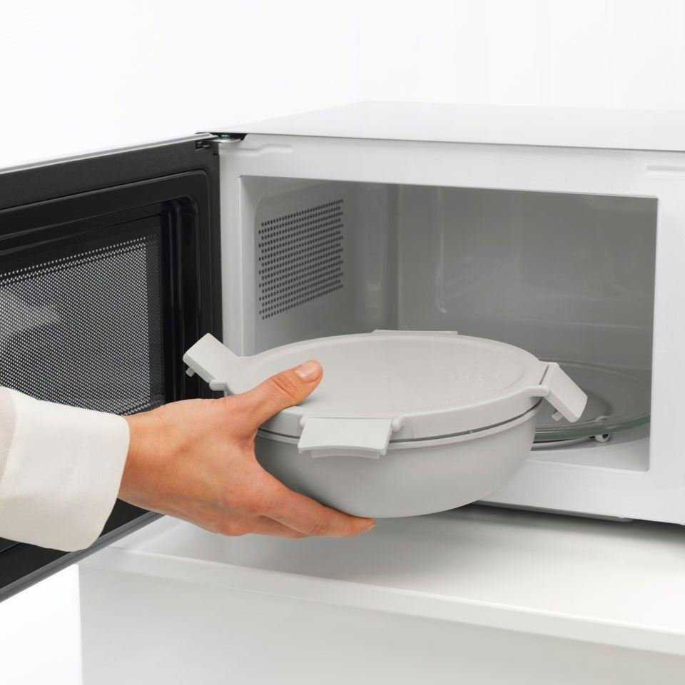 Brabantia Salatschüssel Make & Take – 1,3 l, Ø 21,0 cm, H 7,5 cm, Kunststoff, Hellgrau, mit Deckel