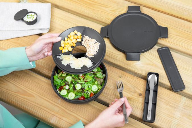 Brabantia Salatschüssel Make & Take – 1,3 l, Ø 21,0 cm, Kunststoff, mit Deckel, auslaufsicher