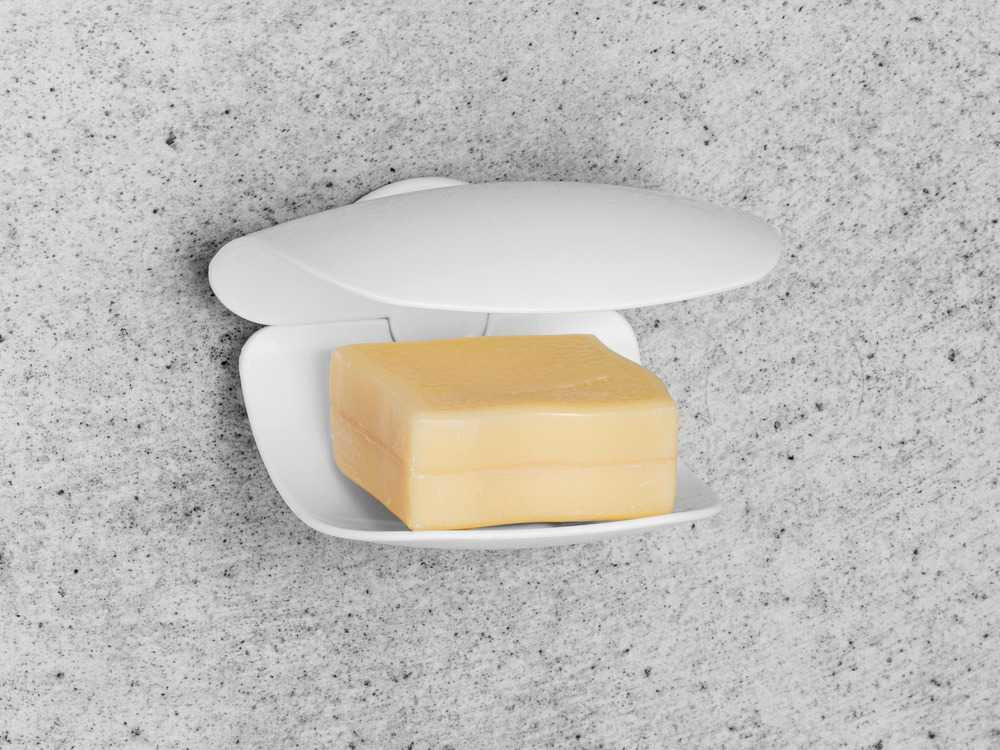 WENKO Seifenhalter (Wand) Sora – Kunststoff, Wandmontiert, 11,5×10,5×8 cm, Weiss