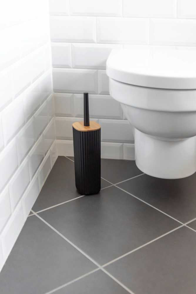 WENKO WC-Bürstenset – Kunststoff, Bambus, schwarz, Kopf austauschbar, H 36 cm, Ø 10 cm