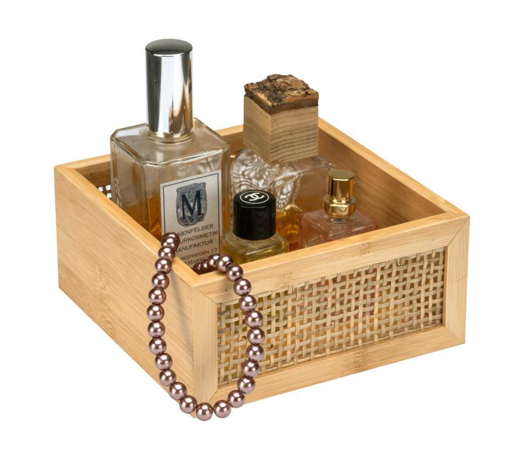 WENKO Aufbewahrungsbox Allegre – Bambus, 15×15×7 cm, Hellbraun