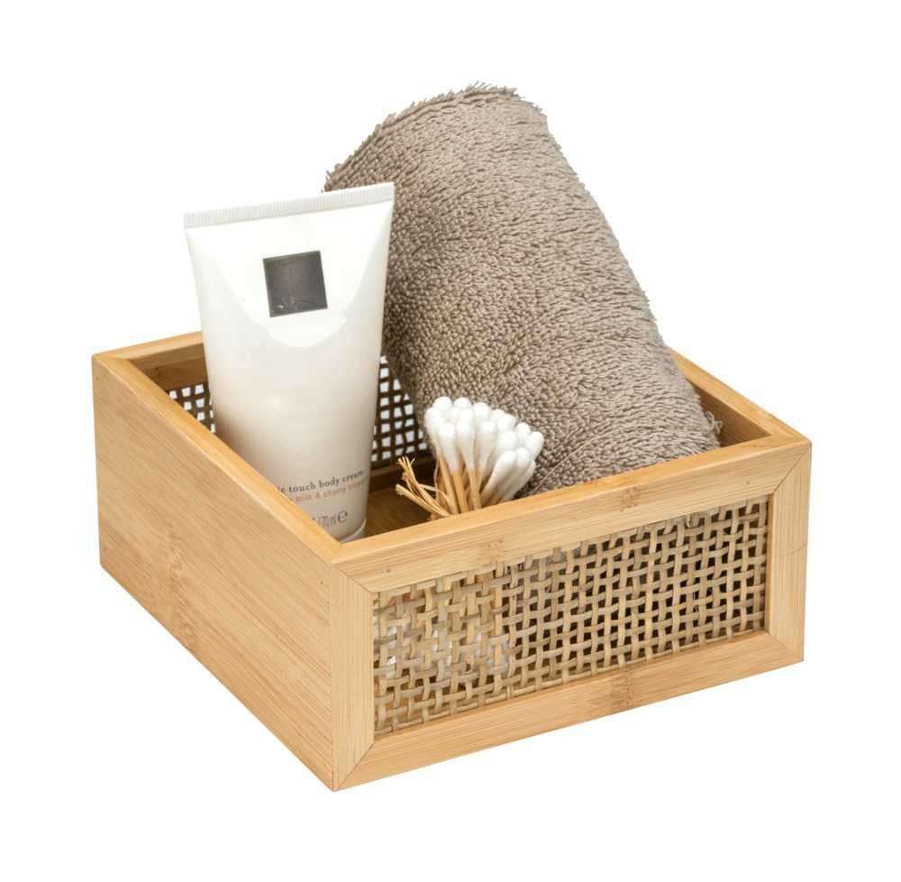 WENKO Aufbewahrungsbox Allegre – Bambus, 15×15×7 cm, Hellbraun