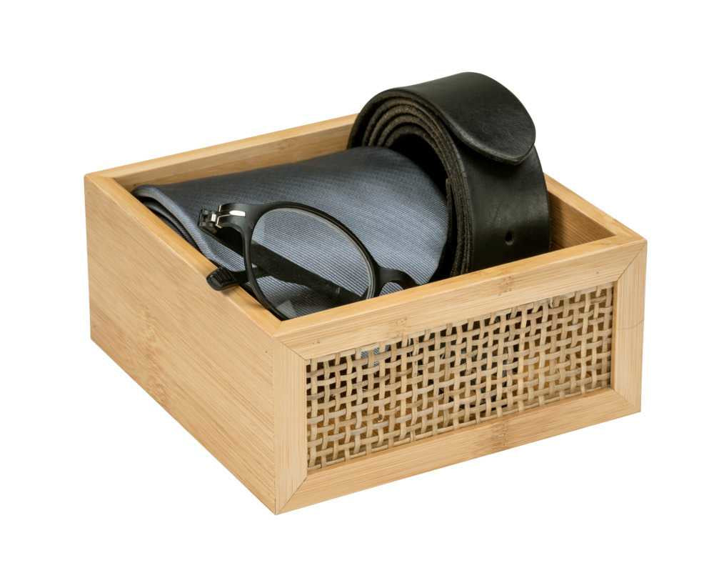 WENKO Aufbewahrungsbox Allegre – Bambus, 15×15×7 cm, Hellbraun