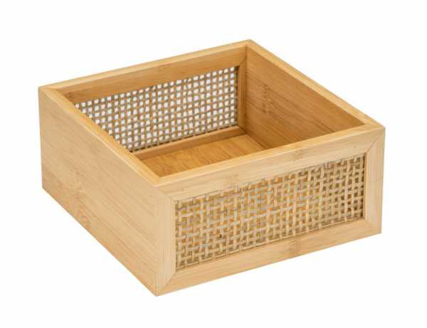 WENKO Aufbewahrungsbox Allegre – Bambus, 15×15×7 cm, Hellbraun