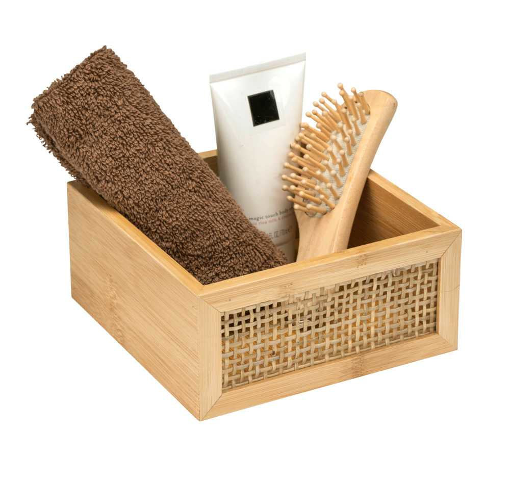 WENKO Aufbewahrungsbox Allegre – Bambus, 15×15×7 cm, Hellbraun
