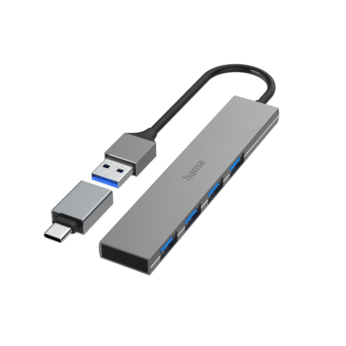 Hama USB-Hub – 4 Ports (USB-A), grau