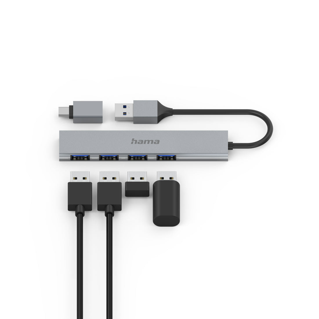 Hama USB-Hub – 4 Ports (USB-A), grau