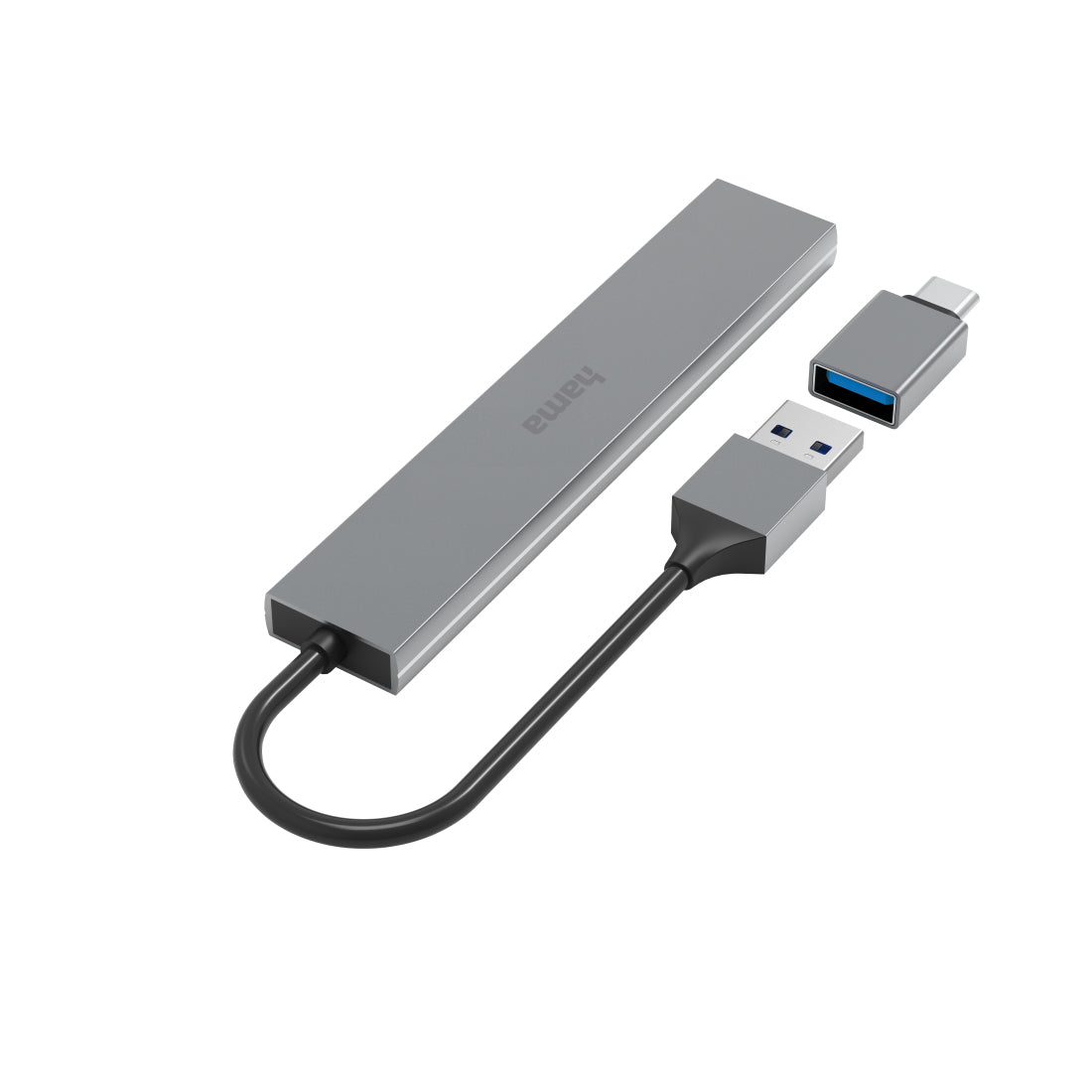Hama USB-Hub – 4 Ports (USB-A), grau