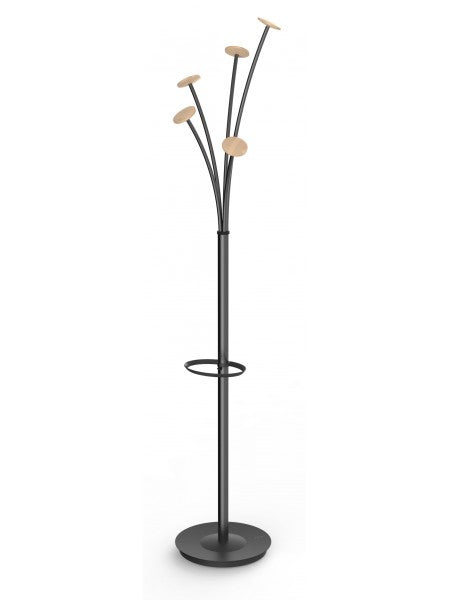 Alba Garderobenständer – mit Schirmhalter – Stahl/Holz – Schwarz/Natur – 1'750 mm