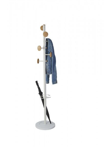 Alba Garderobenständer (mit Schirmhalter, 6 Haken) – Stahl – Weiss – 1'750 mm
