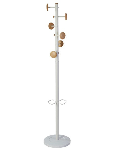 Alba Garderobenständer (mit Schirmhalter, 6 Haken) – Stahl – Weiss – 1'750 mm