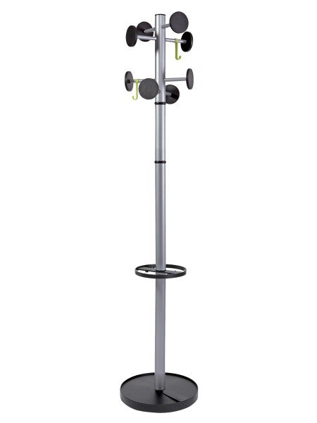 Alba STAN3 Garderobenständer (8 Haken, mit Schirmhalter) – Stahl – Grau/Schwarz – 1'750 mm