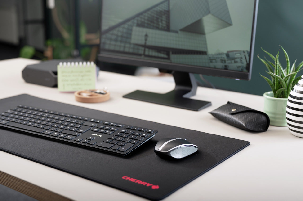 CHERRY KW 9100 SLIM – Tastatur, kabellos (Bluetooth/2,4 GHz), US-Layout (EN), Fullsize (mit Ziffernblock)