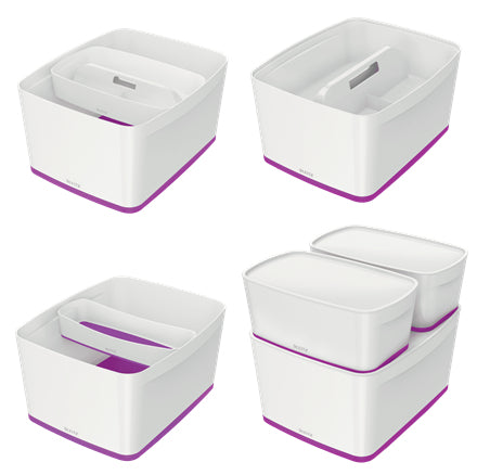 Leitz Aufbewahrungsbox MyBox – Kunststoff, weiss/violett, 31,8 × 19,8 × 38,5 cm