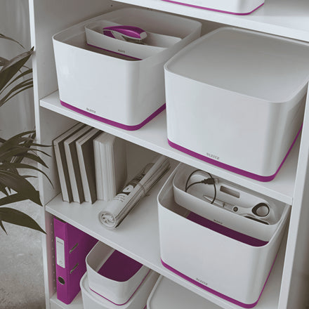 Leitz Aufbewahrungsbox MyBox – Kunststoff, weiss/violett, 31,8 × 19,8 × 38,5 cm