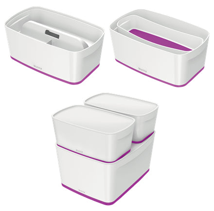 Leitz MyBox Aufbewahrungsbox – Kunststoff, weiss/violett, 31,8 × 12,8 × 19,1 cm
