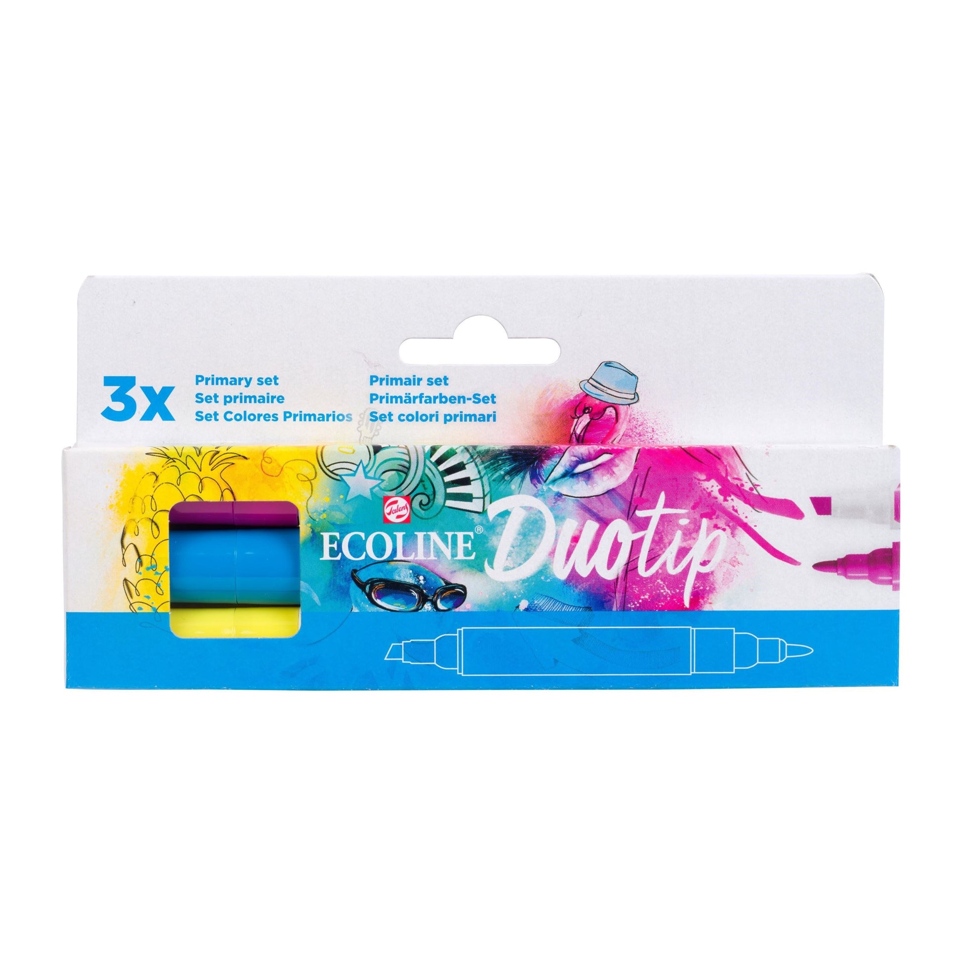 Ecoline Talens Ecoline Brush Pen Duotip – Keilspitze 6 mm, Rundspitze 1-2 mm – sortiert – 3er-Set – wasservermalbar