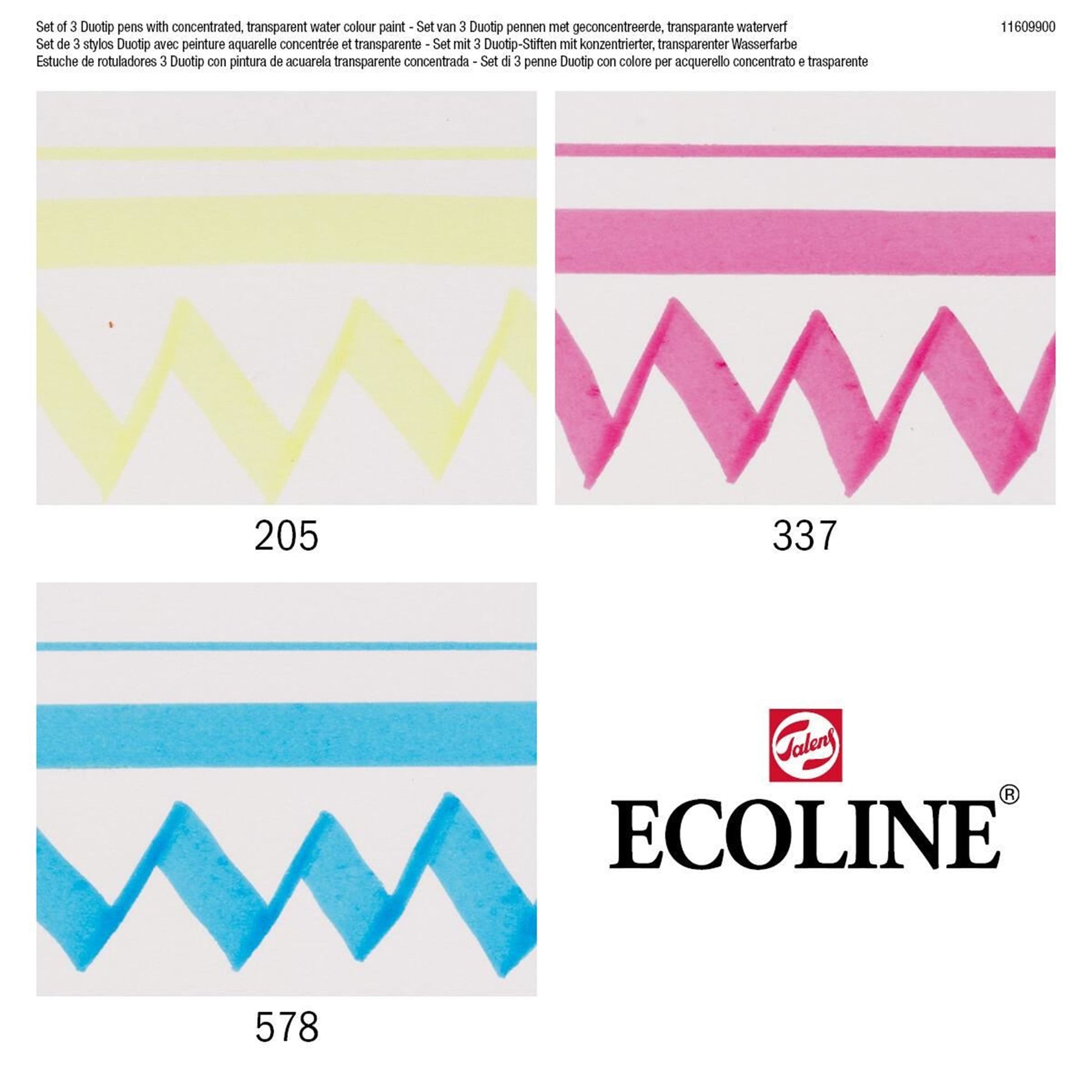 Ecoline Talens Ecoline Brush Pen Duotip – Keilspitze 6 mm, Rundspitze 1-2 mm – sortiert – 3er-Set – wasservermalbar