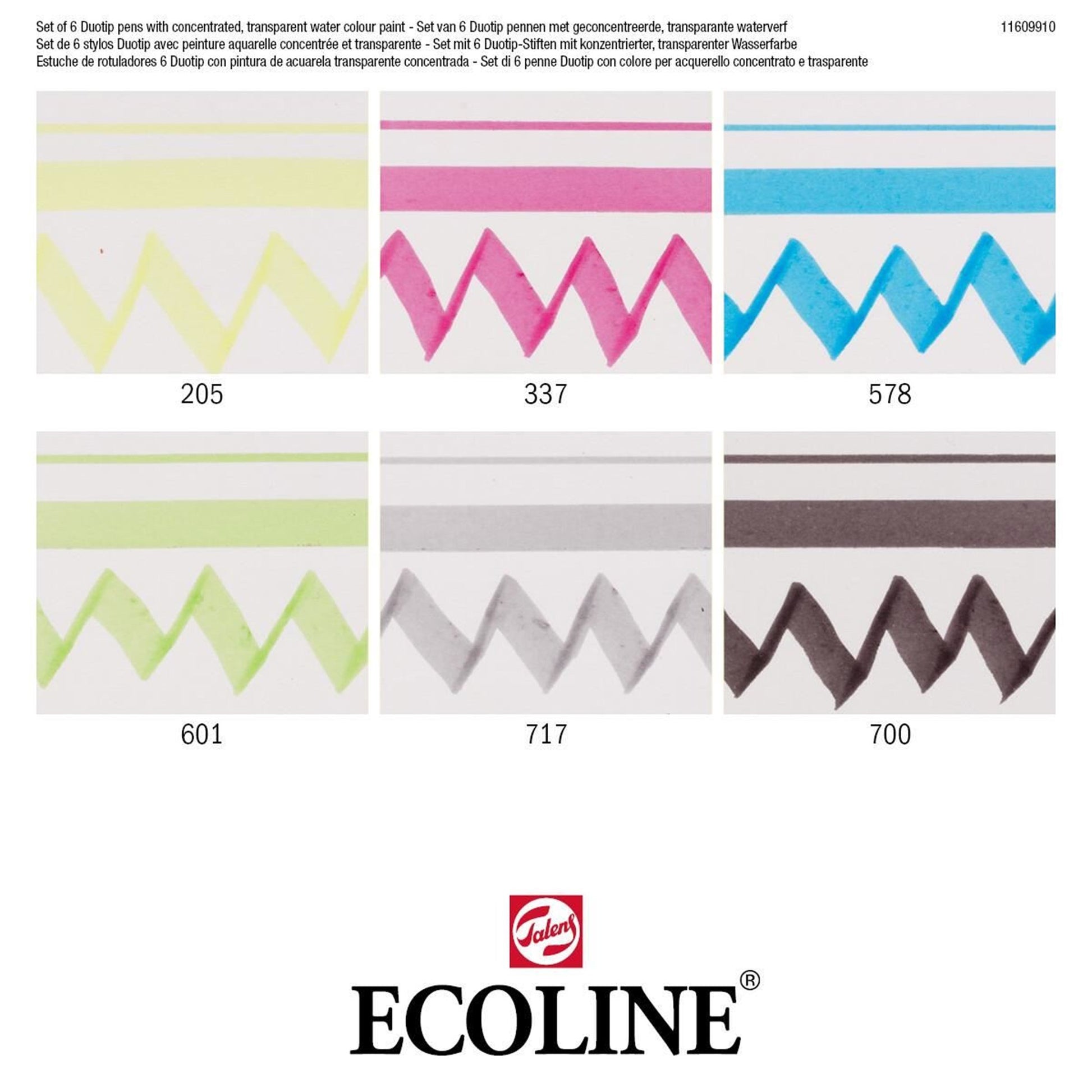 Ecoline Non-Permanent-Marker Duotip – Keilspitze 6 mm, Rundspitze 1-2 mm – sortiert – 6er-Set – wasservermalbar