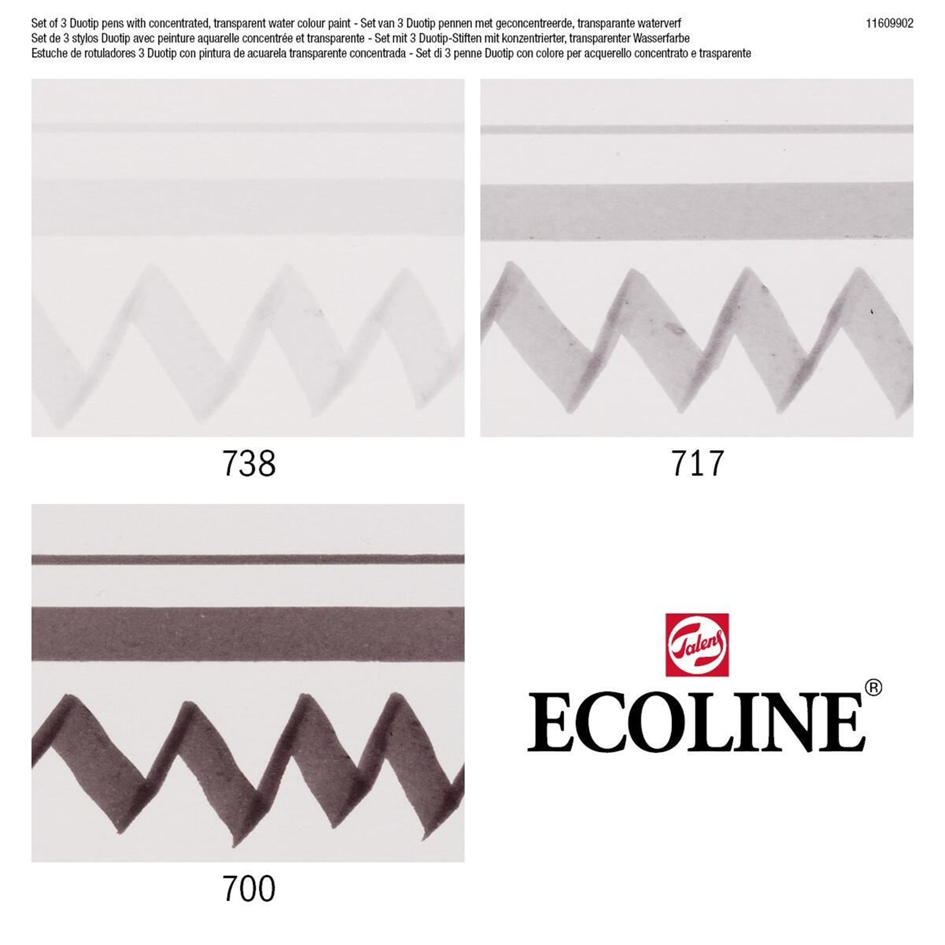 Ecoline Brush Pen Duotip – Keilspitze 6 mm, Rundspitze 1-2 mm – sortiert – 3er-Set – wasservermalbar