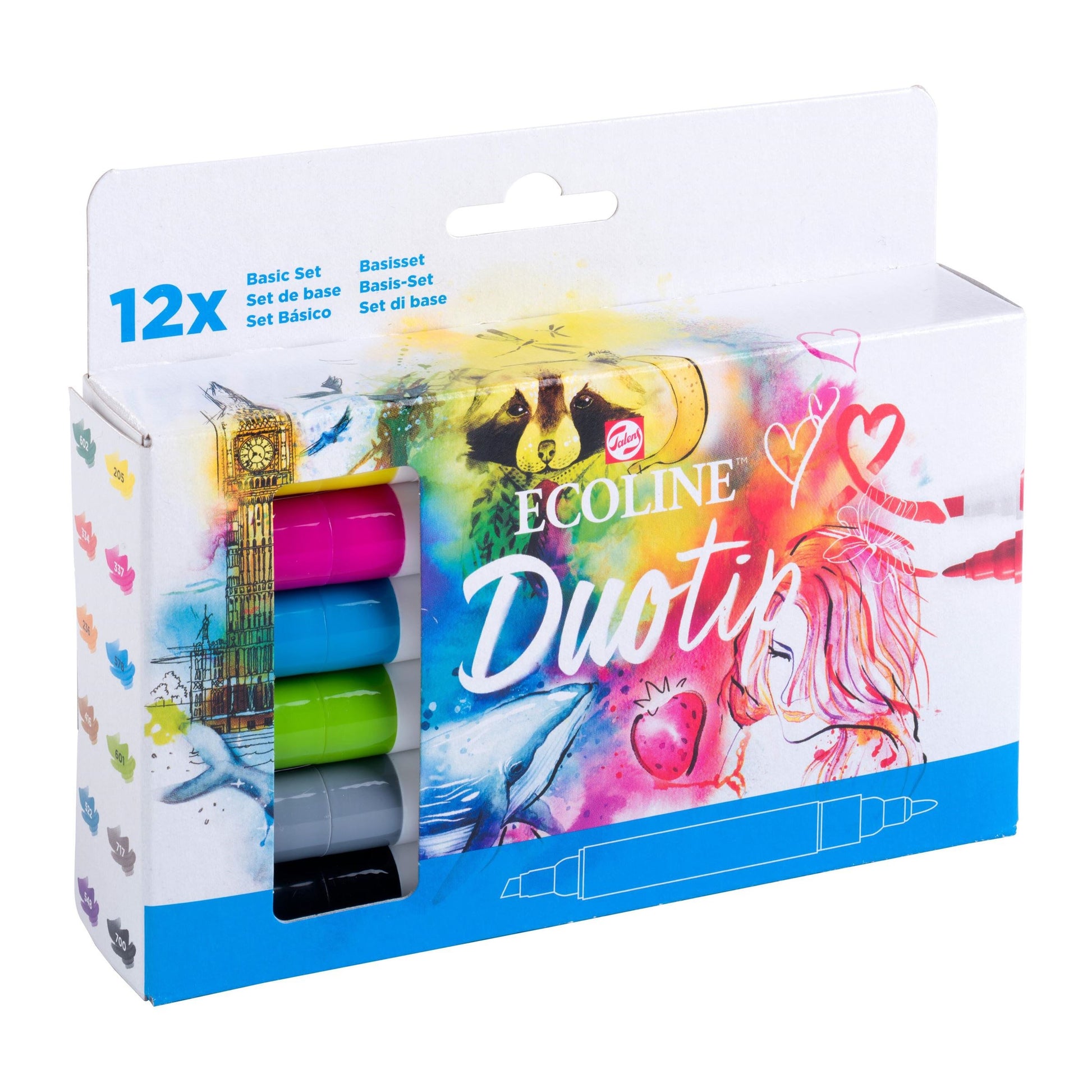 Ecoline Brush Pen Duotip – Keilspitze 6 mm, Rundspitze 1-2 mm – sortiert – 12er-Set – wasservermalbar