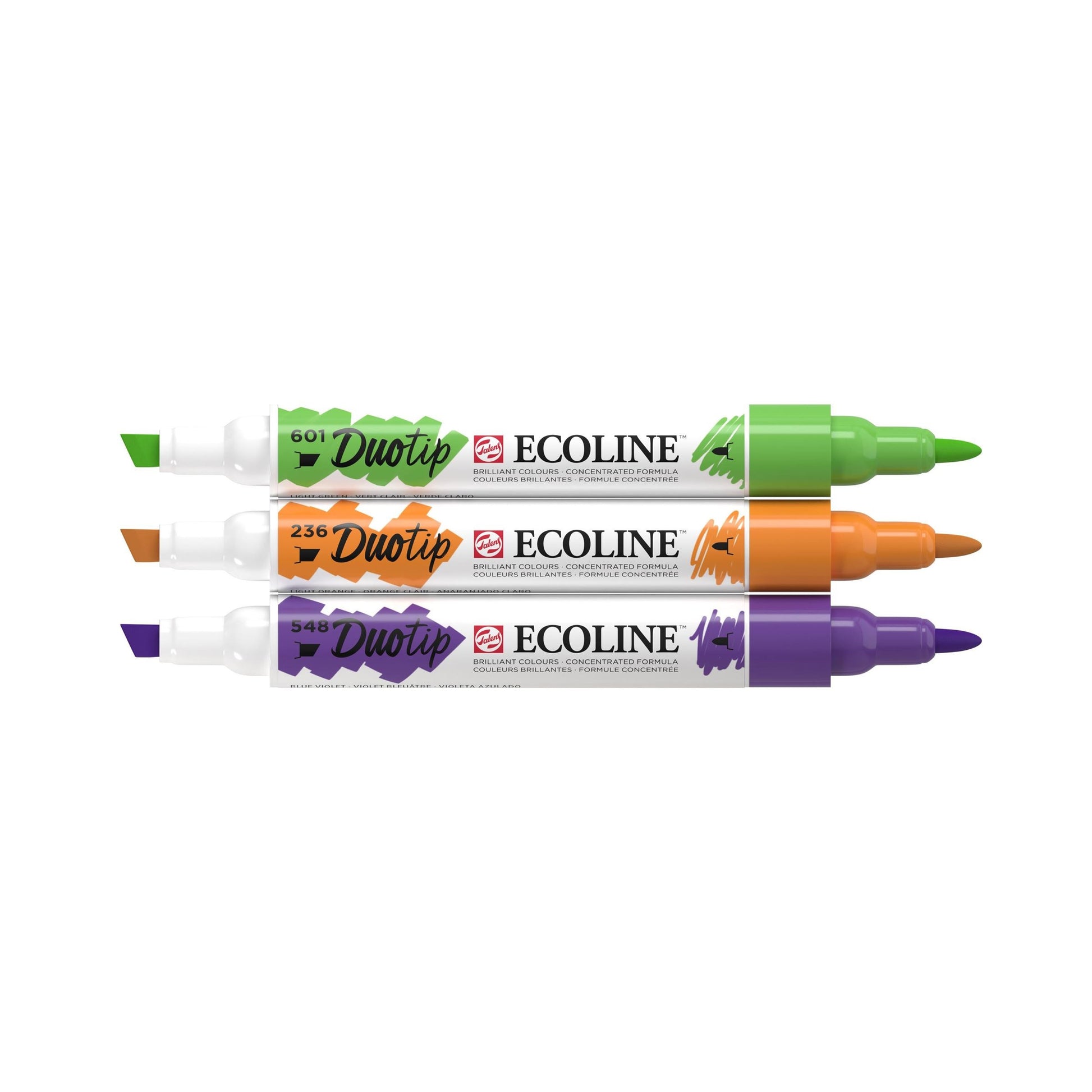 Ecoline Brush Pen Duotip – Keilspitze 6 mm, Rundspitze 1-2 mm – 3er-Set – sortiert – wasservermalbar