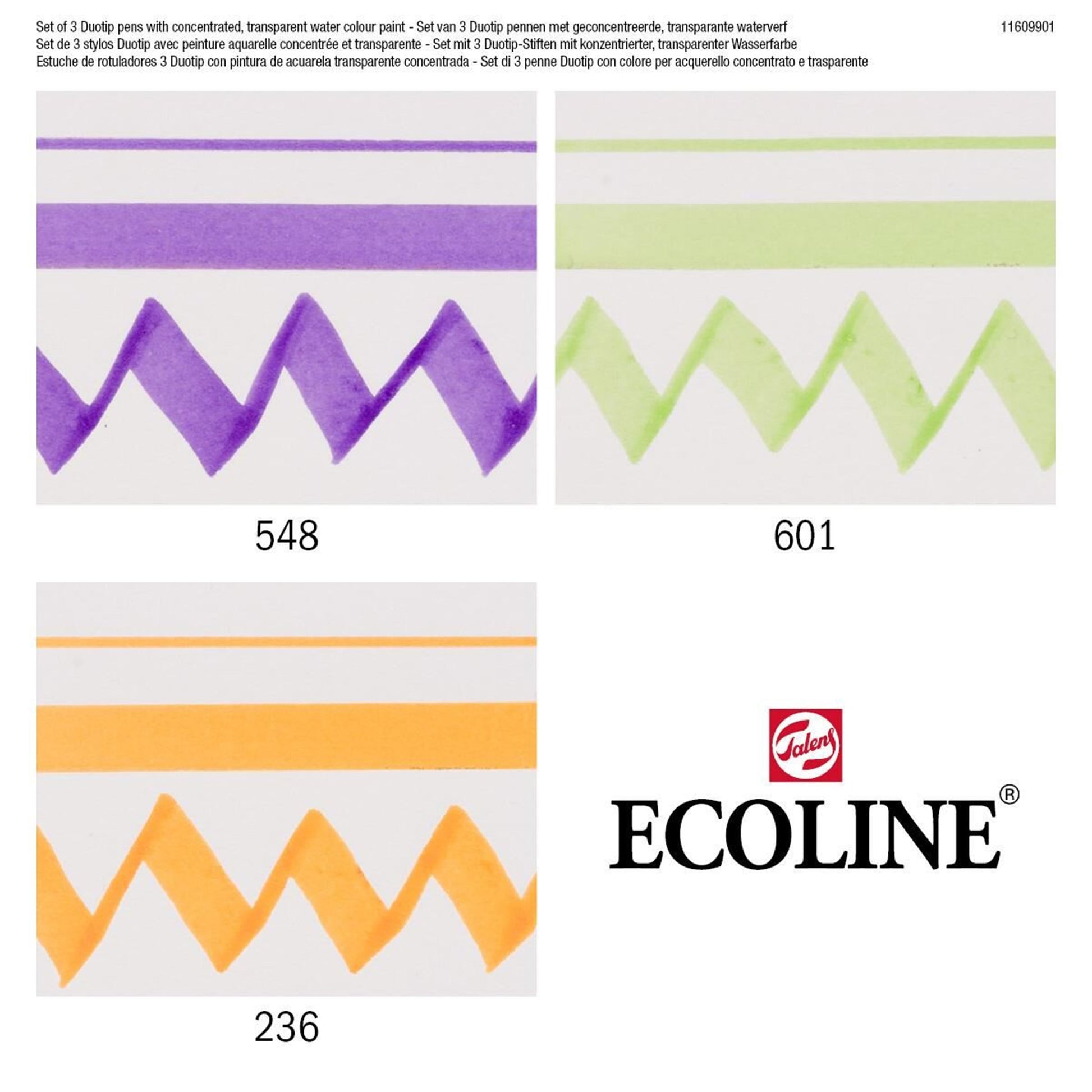 Ecoline Brush Pen Duotip – Keilspitze 6 mm, Rundspitze 1-2 mm – 3er-Set – sortiert – wasservermalbar