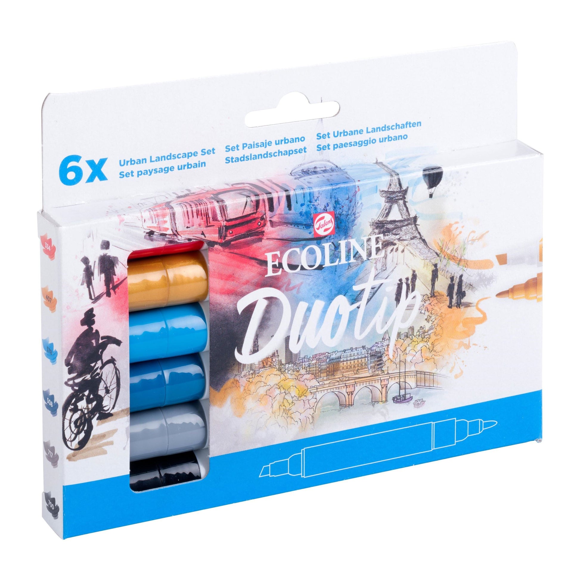 Ecoline Brush Pen Duotip – Keilspitze 6 mm, Rundspitze 1-2 mm – sortiert – 6er-Set – wasservermalbar