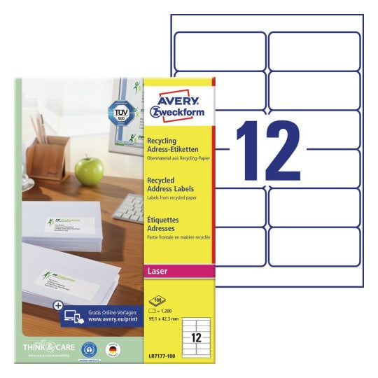 Avery Zweckform Recyc. Etikett – Rechteck, 99,1 × 42,3 mm