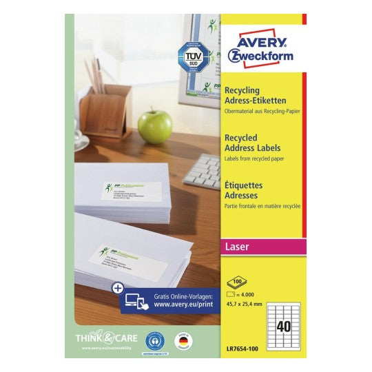 AVERY Zweckform – Adress-Etiketten, 46 mm × 25 mm, weiss, Recyclingpapier, permanent, 4'000 Etiketten