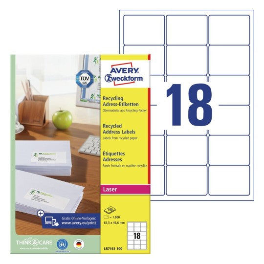 AVERY Zweckform – Adress-Etiketten, 64 mm × 47 mm, 1'800 Etiketten (100 A4 Blätter)
