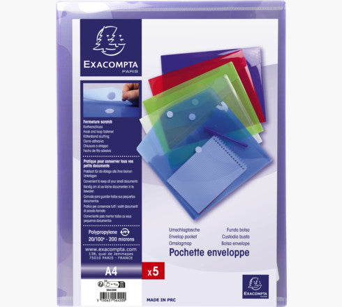 Exacompta Dokumentenmappe A4 – Klettverschluss, Polypropylen (PP), mehrfarbig, 5 Stk.