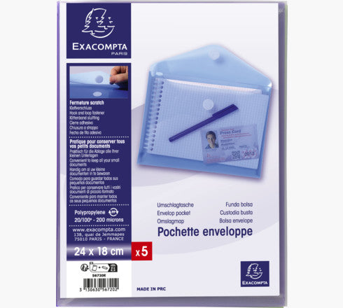 Exacompta Dokumentenmappe A5 – Klettverschluss, Polypropylen (PP), mehrfarbig, 5 Stk.
